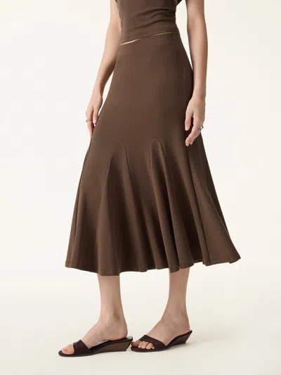 Oglmove Cotton Lyocell Flowy Flared Midi Skirt In Brown
