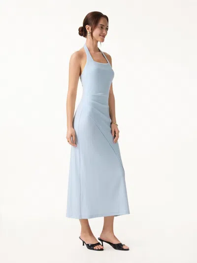 Oglmove Cotton Lyocell Halter Square Neck Tucked Maxi Dress In Blue