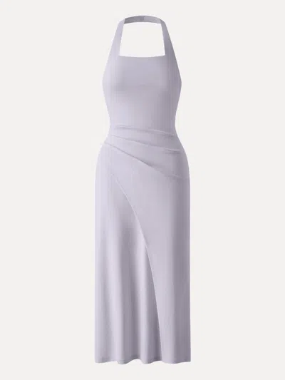 Oglmove Cotton Lyocell Halter Square Neck Tucked Maxi Dress In Purple