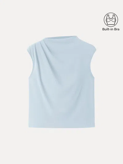 Oglmove Cotton Lyocell Mockneck Tucked Sleeveless Bra Tank In Blue