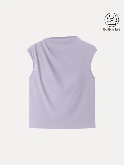 Oglmove Cotton Lyocell Mockneck Tucked Sleeveless Bra Tank In Purple