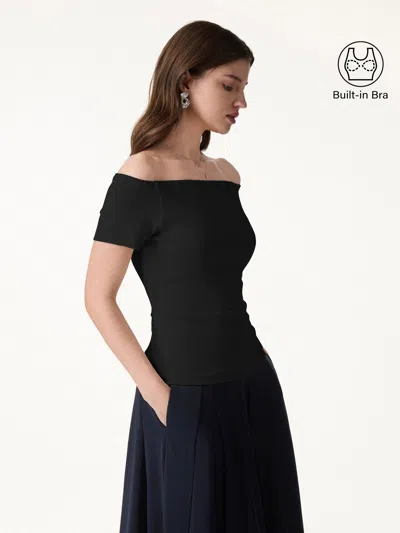 Oglmove Cotton Lyocell Non-slip Off-the-shoulder Bra Top In Black
