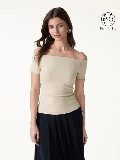 Oglmove Cotton Lyocell Non-slip Off-the-shoulder Bra Top In Neutral