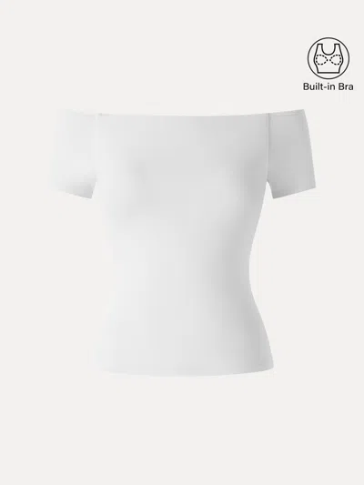 Oglmove Cotton Lyocell Non-slip Off-the-shoulder Bra Top In White