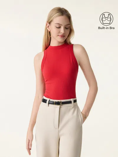 Oglmove Cotton Lyocell Perkins Collar Bra Tank In Red
