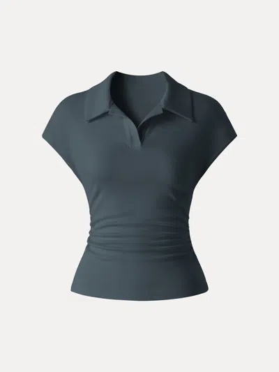 Oglmove Cotton Lyocell Polo Neck Ruched Tee