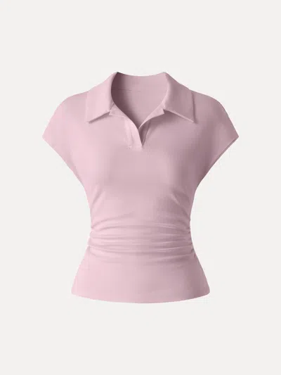 Oglmove Cotton Lyocell Polo Neck Ruched Tee