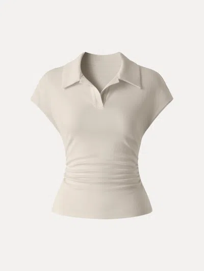 Oglmove Cotton Lyocell Polo Neck Ruched Tee