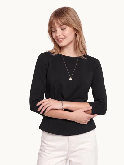Oglmove Cotton Lyocell Round Neck Tucked Top In Black