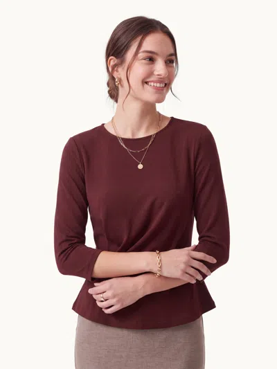Oglmove Cotton Lyocell Round Neck Tucked Top In Ruby Red