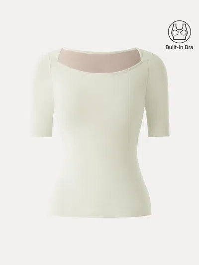 Oglmove Cotton Lyocell Scoop Neck Short Sleeve Bra Top In Pink