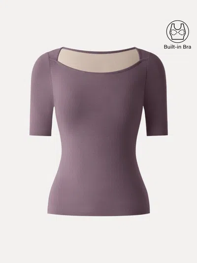 Oglmove Cotton Lyocell Scoop Neck Short Sleeve Bra Top In Purple