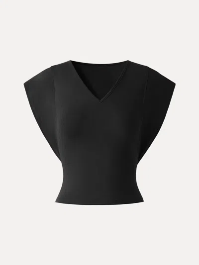 Oglmove Cotton Lyocell V-neck Summer Tee In Black