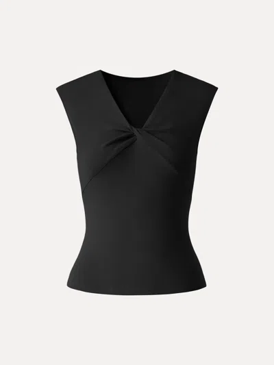 Oglmove Cotton Lyocell V-neck Twisted Sleeveless Top In Black