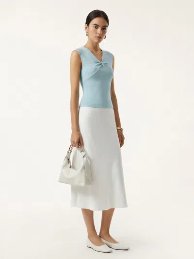 Oglmove Cotton Lyocell V-neck Twisted Sleeveless Top In Blue