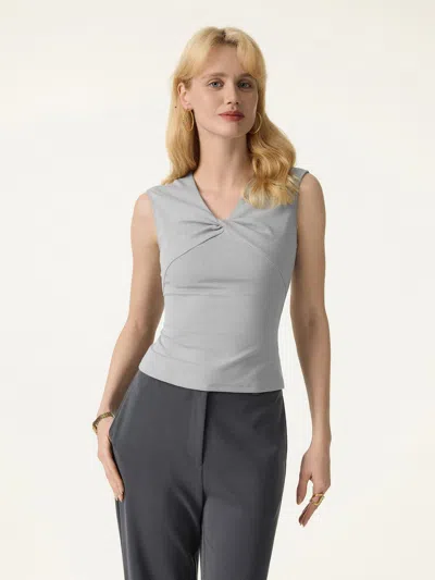 Oglmove Cotton Lyocell V-neck Twisted Sleeveless Top In Gray