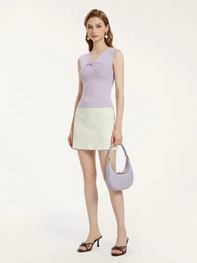 Oglmove Cotton Lyocell V-neck Twisted Sleeveless Top In Purple