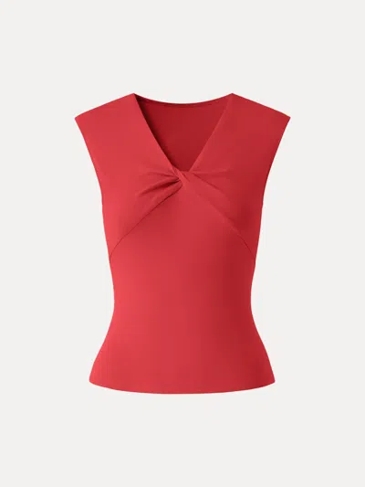 Oglmove Cotton Lyocell V-neck Twisted Sleeveless Top In Red