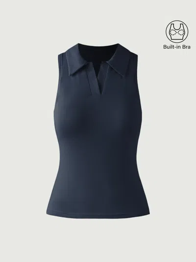 Oglmove Cotton Polo Bra Tank In Blue