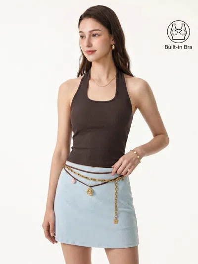 Oglmove Cotton Square Halter Neck Bra Tank In Burgundy