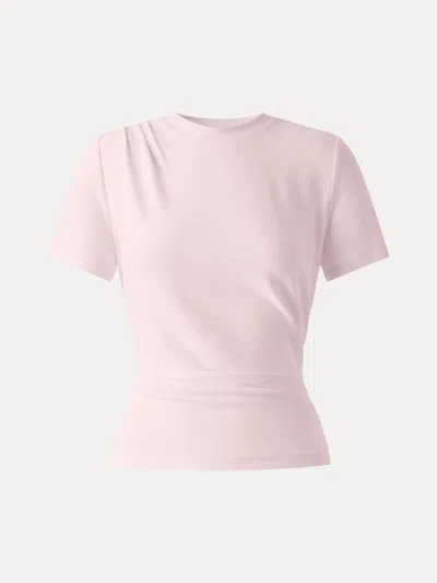 Oglmove Cotton Viscose Round Neck Tucked Summer Tee In Pink