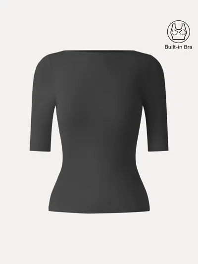 Oglmove Cotton Viscose Slash Neck 3/4 Sleeves Bra Top