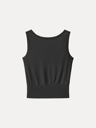 Oglmove Cotton-linen Blend Boatneck Low Back Top In Black