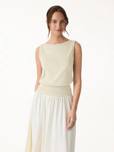 Oglmove Cotton-linen Blend Boatneck Low Back Top In Creamy Corn Yellow