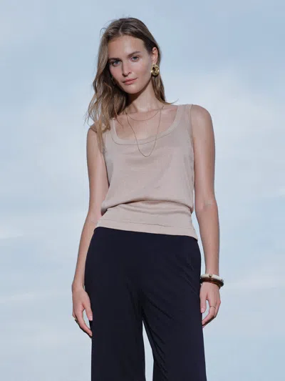Oglmove Cotton-linen Blend Boatneck Low Back Top In Desert Sand Beige