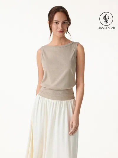 Oglmove Cotton-linen Blend Boatneck Low Back Top In Natural Calico Beige
