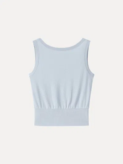 Oglmove Cotton-linen Blend Boatneck Low Back Top In Sea Glass Blue