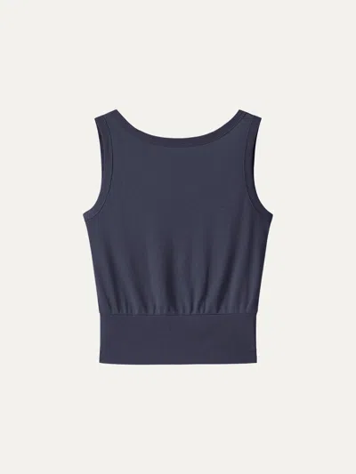 Oglmove Cotton-linen Blend Boatneck Low Back Top In Universe Navy