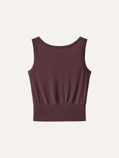Oglmove Cotton-linen Blend Reversible Boatneck Low Back Top In Brown