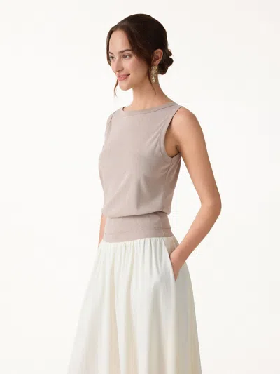 Oglmove Cotton-linen Blend Reversible Boatneck Low Back Top In Pink