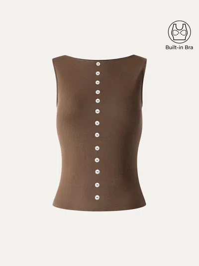 Oglmove Cotton-linen Boatneck Cropped Bra Top In Brown