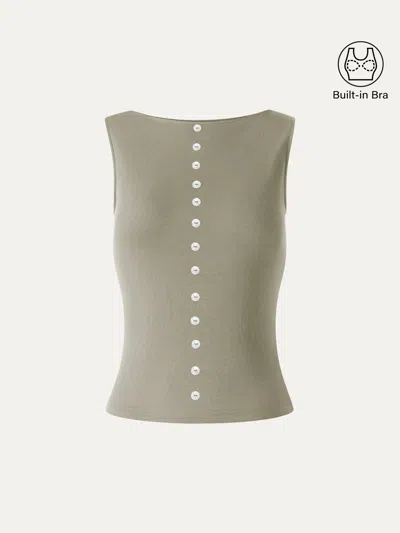 Oglmove Cotton-linen Boatneck Cropped Bra Top In Gray