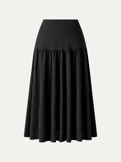 Oglmove Cotton-linen Gathered Midi Skirt With Pockets In Black