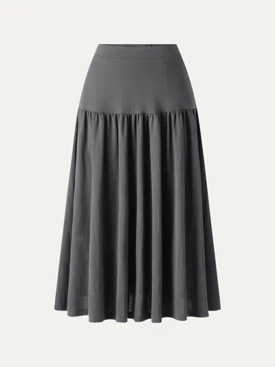 Oglmove Cotton-linen Gathered Midi Skirt With Pockets In Black
