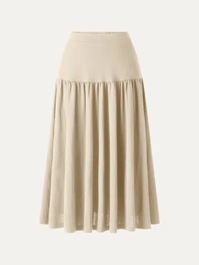 Oglmove Cotton-linen Gathered Midi Skirt With Pockets In White