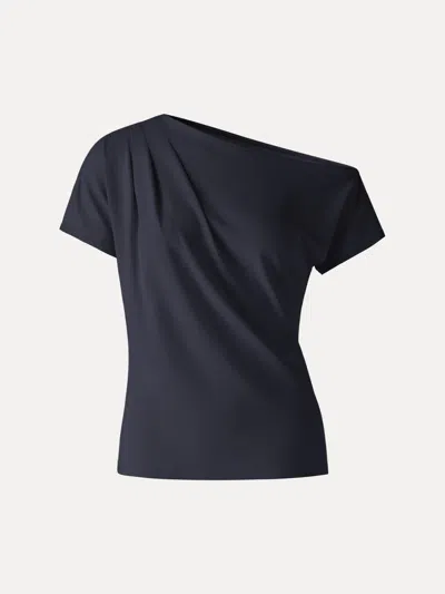 Oglmove Cotton-lyocell Effortless Asymmetrical Tucked Tee In Black