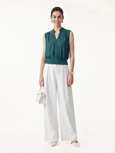 Oglmove Cotton-viscose Stand Collar Sleeveless Top In Blue