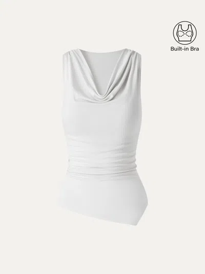 Oglmove Cowl Neck Asymmetrical Sleeveless Bra Top In Multi
