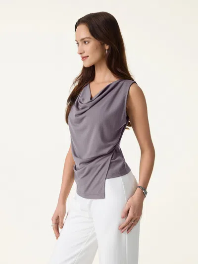 Oglmove Cowl Neck Asymmetrical Tucked Sleeveless Top