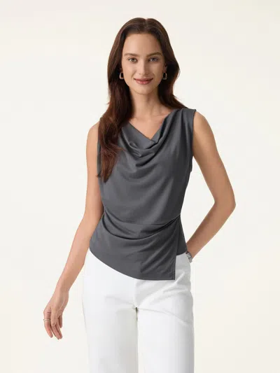 Oglmove Cowl Neck Asymmetrical Tucked Sleeveless Top