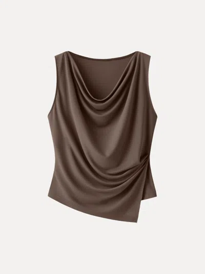 Oglmove Cowl Neck Asymmetrical Tucked Sleeveless Top