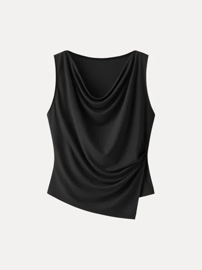Oglmove Cowl Neck Asymmetrical Tucked Sleeveless Top In Black