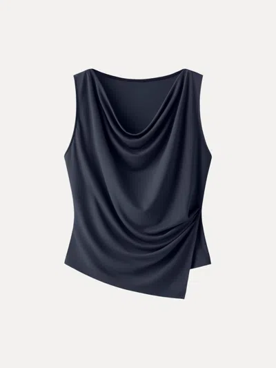 Oglmove Cowl Neck Asymmetrical Tucked Sleeveless Top In Blue