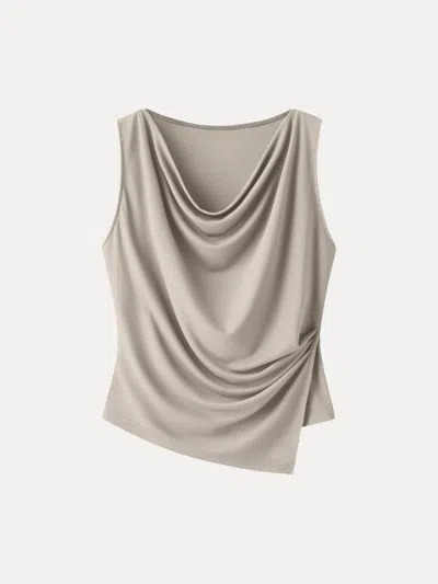 Oglmove Cowl Neck Asymmetrical Tucked Sleeveless Top In Gray
