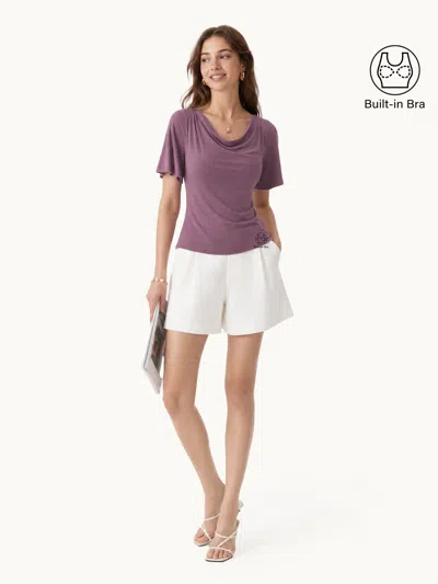 Oglmove Cowl Neck Flutter Sleeve Bra Top In Purple
