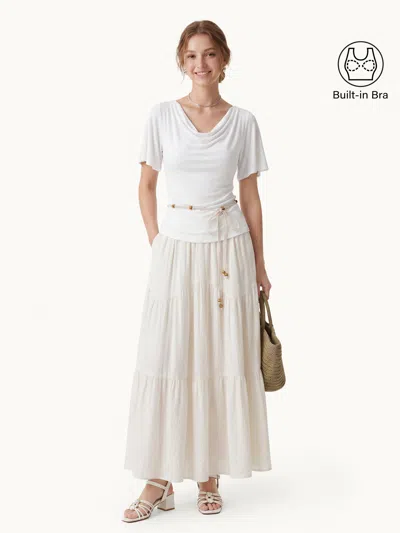 Oglmove Cowl Neck Flutter Sleeve Bra Top In White